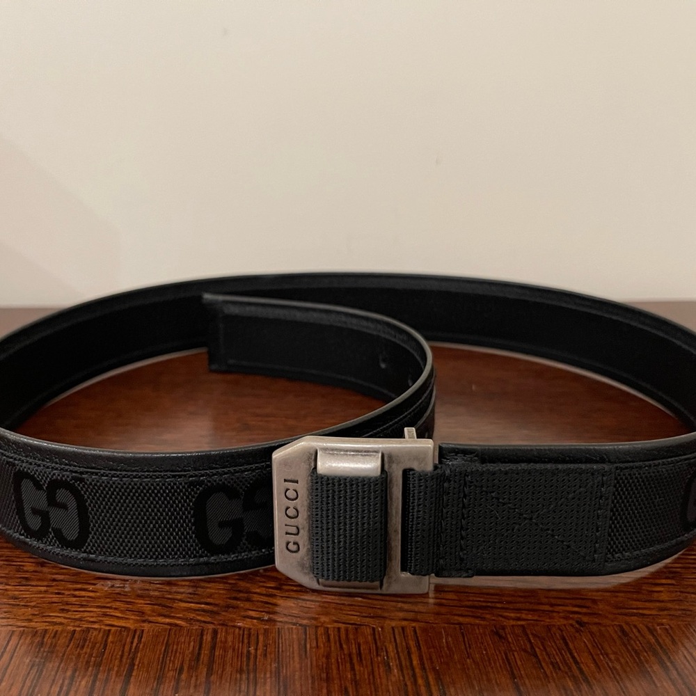 NWT Gucci Black Belt Monogram Canvas / Leather with Silver Buckle